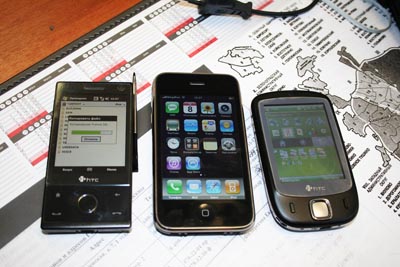 Для сравнения - HTC Diamond, iPhone 3G, HTC Touch